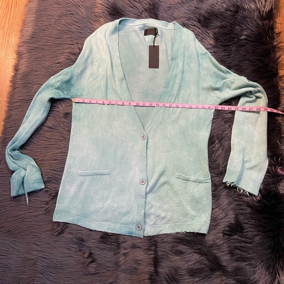 RTA DENIM Distressed Trim Cashmere Knit Cardigan - Picture 6 of 12